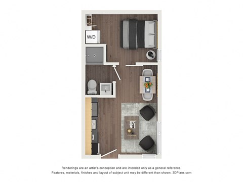 Floor plan for 1 bed, 1 bath, 343 sqft